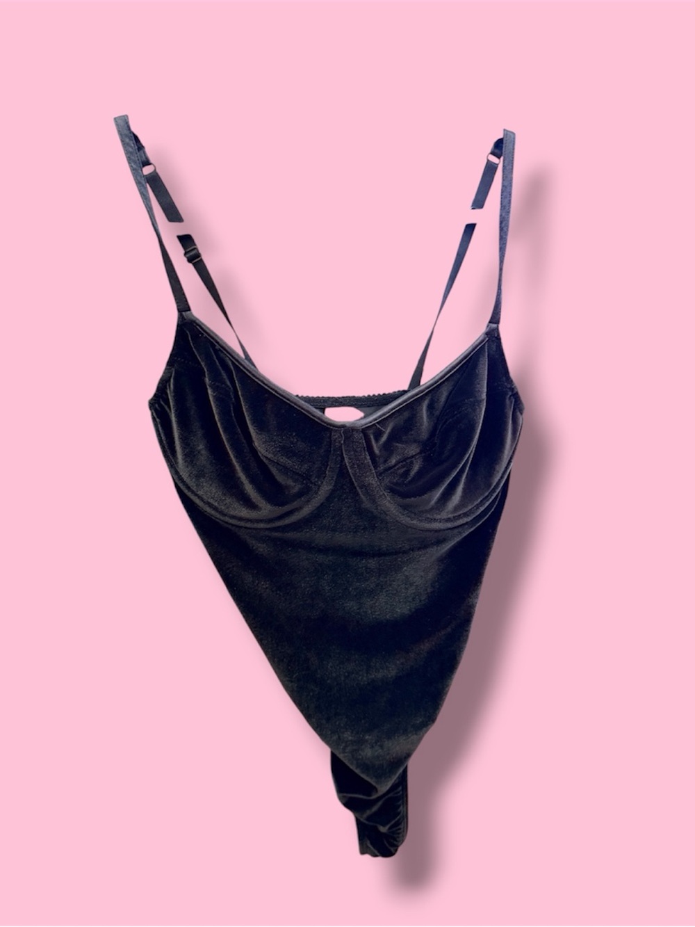 90’s Vintage Victoria's Secret Black Velvet Bodysuit with Adjustable Straps